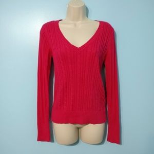ARIZONA Pink V-Neck Cable Knit sweater